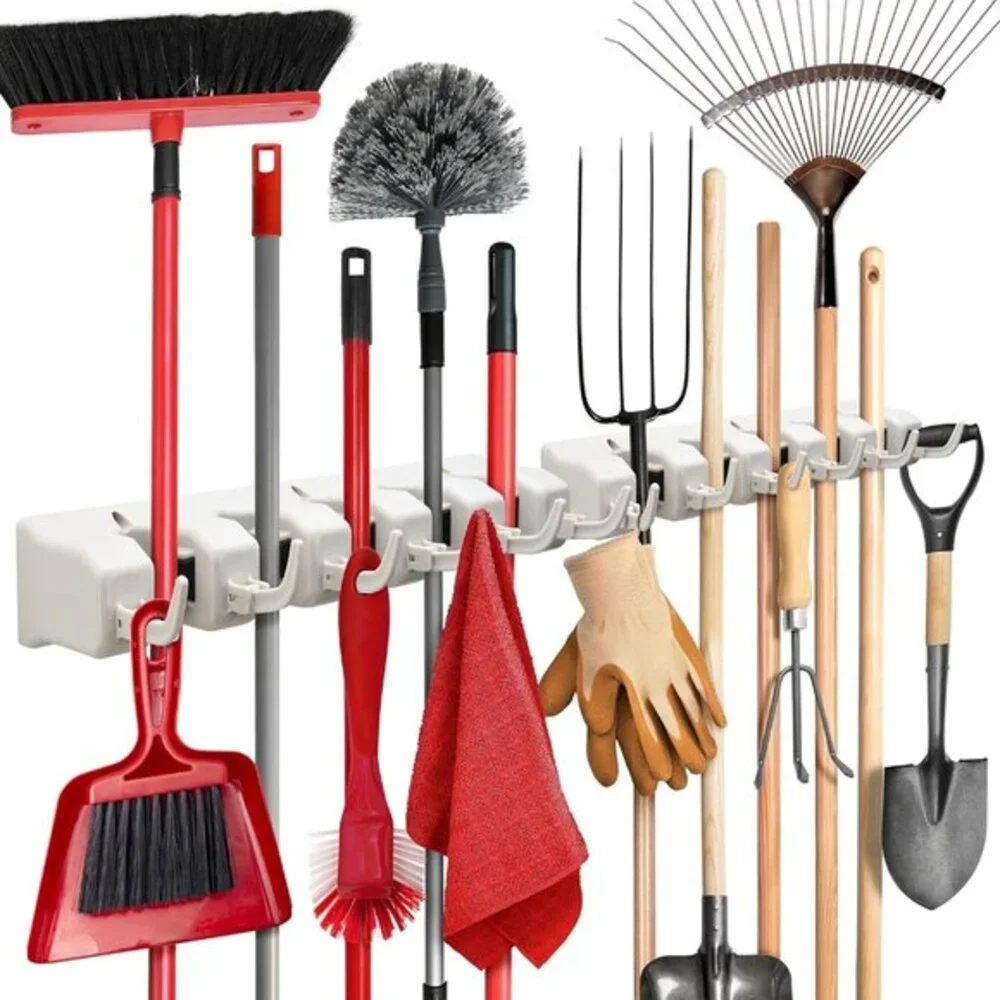 Mop and Broom Holder Wall Mount 2 Pack Garage Storage Organizer with 5‎ Slots